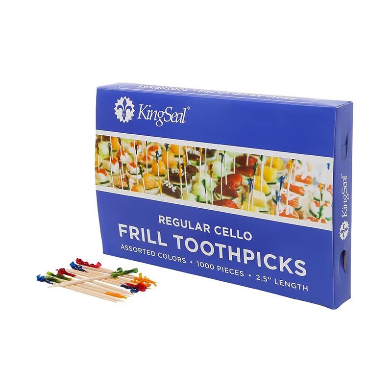 2000 Count | KingSeal Regular Sandwich Frill Toothpicks, Assorted Colors, 2.5 Inch Length, Bamboo Wood - 2 Boxes x 1000 Each