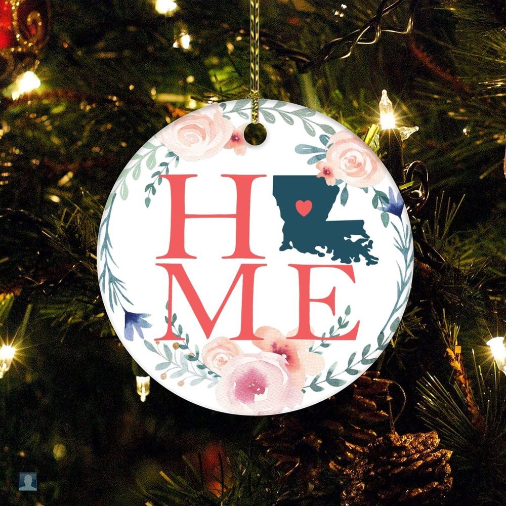 Christmas Ornament Louisiana Home 2022 Holiday Present Louisiana US State American Flag Cut Out 2022 Christmas Ceramic Ornament Ceramic Elegant Hanging Christmas Tree Decorations