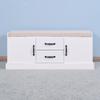 White Classic Wood Shoe Storage Bench with 2 Drawers and 2 Doors,Living Room Storage Bench with Beige Seat Cushion for Entryway Hallway Front Door,Saving Space view 1