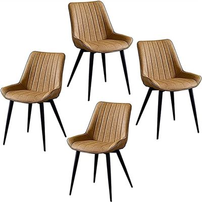 IBOWZ Dining Chair Set Faux Leather Chairs Set of 4 High Back Soft Padded Seat Leather Chairs with Black Metal Legs Chair Living Room Bedroom Balcony Chair Dining Chair (Color : Khaki)