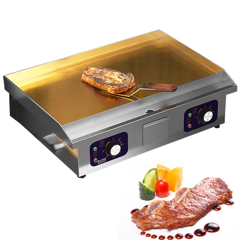 Commercial Electric Griddle, Teppanyaki Stainless Steel Electric Griddle Countertop Hot Plate Commercial BBQ Grill with Temperature Control 50-300 for Fry Eggs, Pies, Hamburgers,820