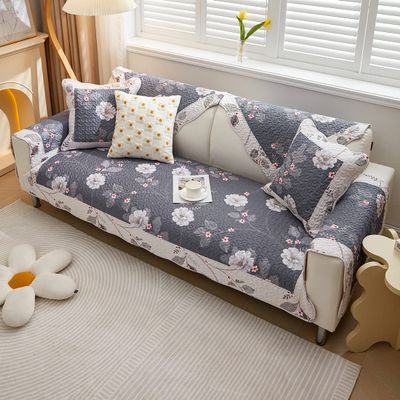 vctops Soft Cotton Sofa Couch Cover with Scalloped Edge, Farmhouse Patchwork Quilted Sectional Couch Covers Anti-Slip Sofa Slipcover Furniture Protector for Dogs Cats Pet,1 Piece (Type B,35"x35")