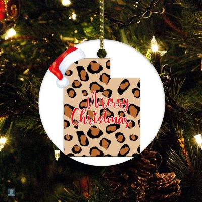 Christmas Ornament Utah US State Christmas Leopard Print 2022 Holiday Present Merry Christmas Utah Christmas Tree Ceramic Ornament Decoration Gifts Keepsake for Family Xmas Ornament 3"