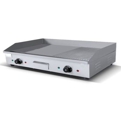 4400W Commercial Electric Countertop Griddle Grill 73x40 cm Stainless Steel Flat Griddle Hotplate BBQ Kitchen Grill Adjustable Temp Control Restaurant Grill Oil Drawer for Kitchen Business,822