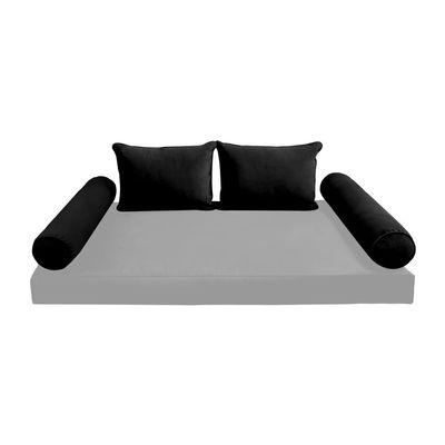 Prolinemax Style V4 Twin Size Velvet Pipe Trim Indoor Daybed Bolster Pillow Cushion Fitted Sheet |Cover ONLY| AD374