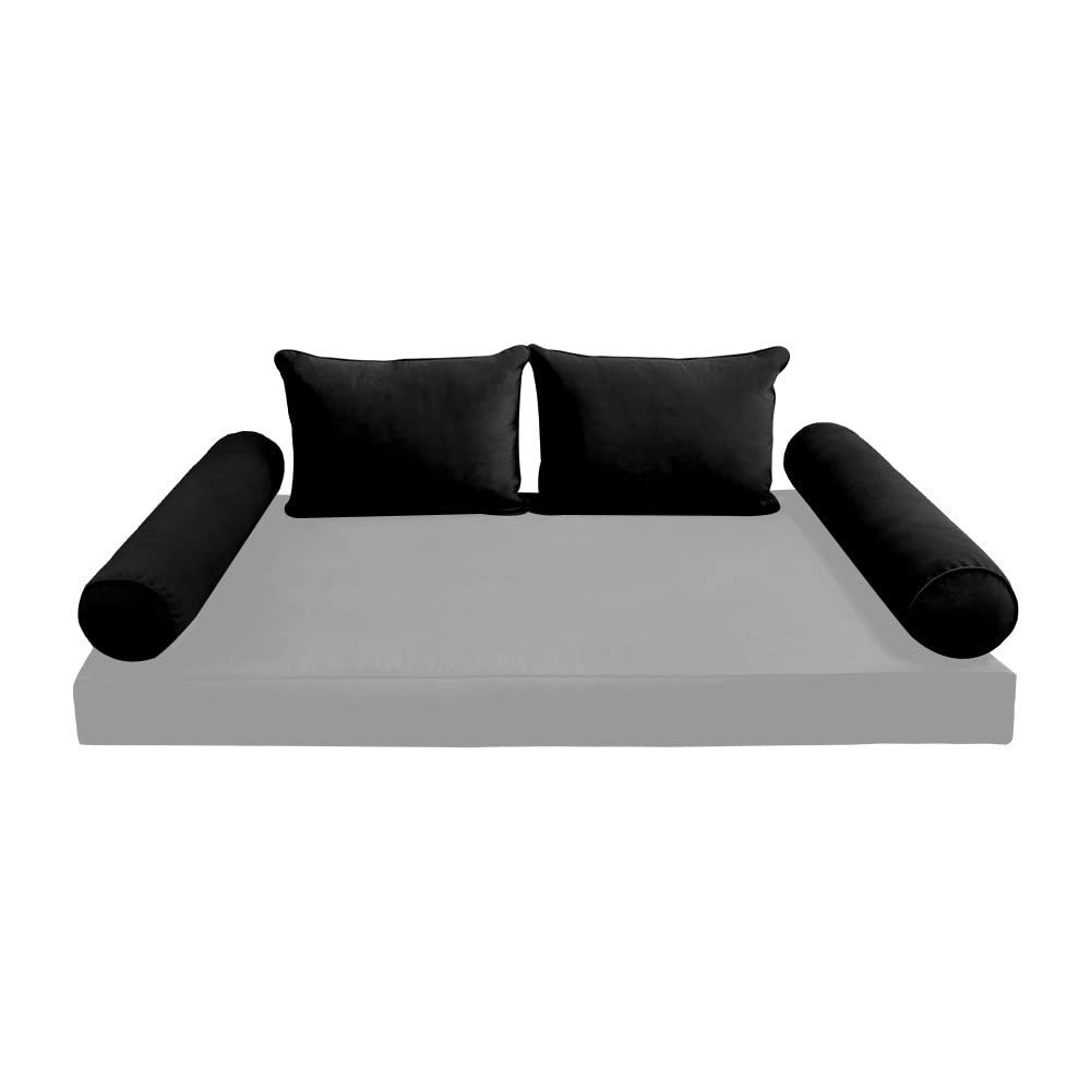 Prolinemax Style V4 Twin Size Velvet Pipe Trim Indoor Daybed Bolster Pillow Cushion Fitted Sheet |Cover ONLY| AD374