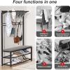 EQHAIR Coat Rack Stand, 3-in-1 Design Coat Stand with Bench Hooks and Shoe Stand, Garment Shoe Hat Organizer Storage for Hallway Entryway, Sturdy and Easy Assembly (A 80cm) view 2