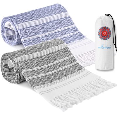 Antfuny 2 Packs Turkish Beach Towels Vacation Essentials Quick Dry Sand Free Oversized Bath Pool Swim Towel Extra Large XL Big Blanket Adult Travel Cruise Accessories Must Haves Clearance Stuff