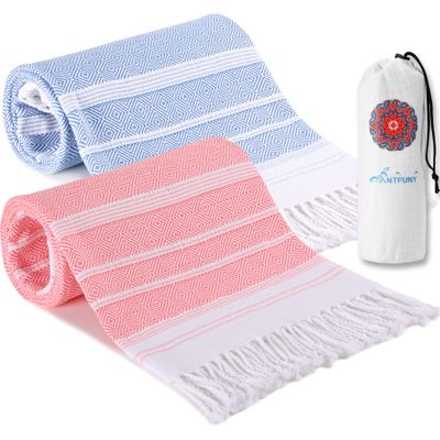 2 Packs Turkish Beach Towels Quick Dry Sand Free Soft Absorbent Extra Large Xl Big Blanket Adult Oversized Bath Towel Lightweight Thin Sandless Fast Drying Compact No Sand Packable Vacation Essentials