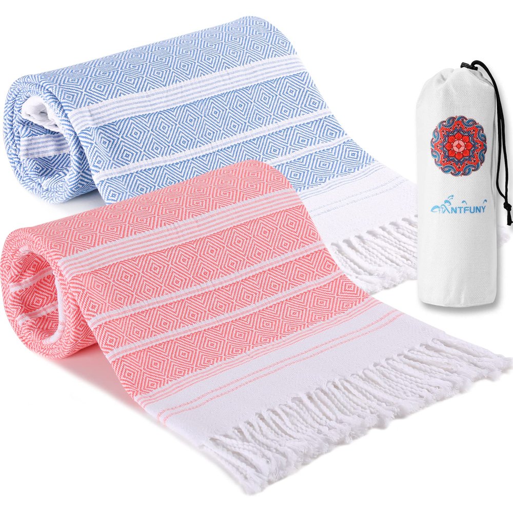 2 Packs Turkish Beach Towels Quick Dry Sand Free Soft Absorbent Extra Large Xl Big Blanket Adult Oversized Bath Towel Lightweight Thin Sandless Fast Drying Compact No Sand Packable Vacation Essentials