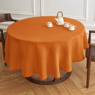 Solino Home Linen Round Tablecloth 70 Inch - 100% Pure Linen Pumpkin Round Tablecloth - Machine Washable Table Cloth - Sonoma