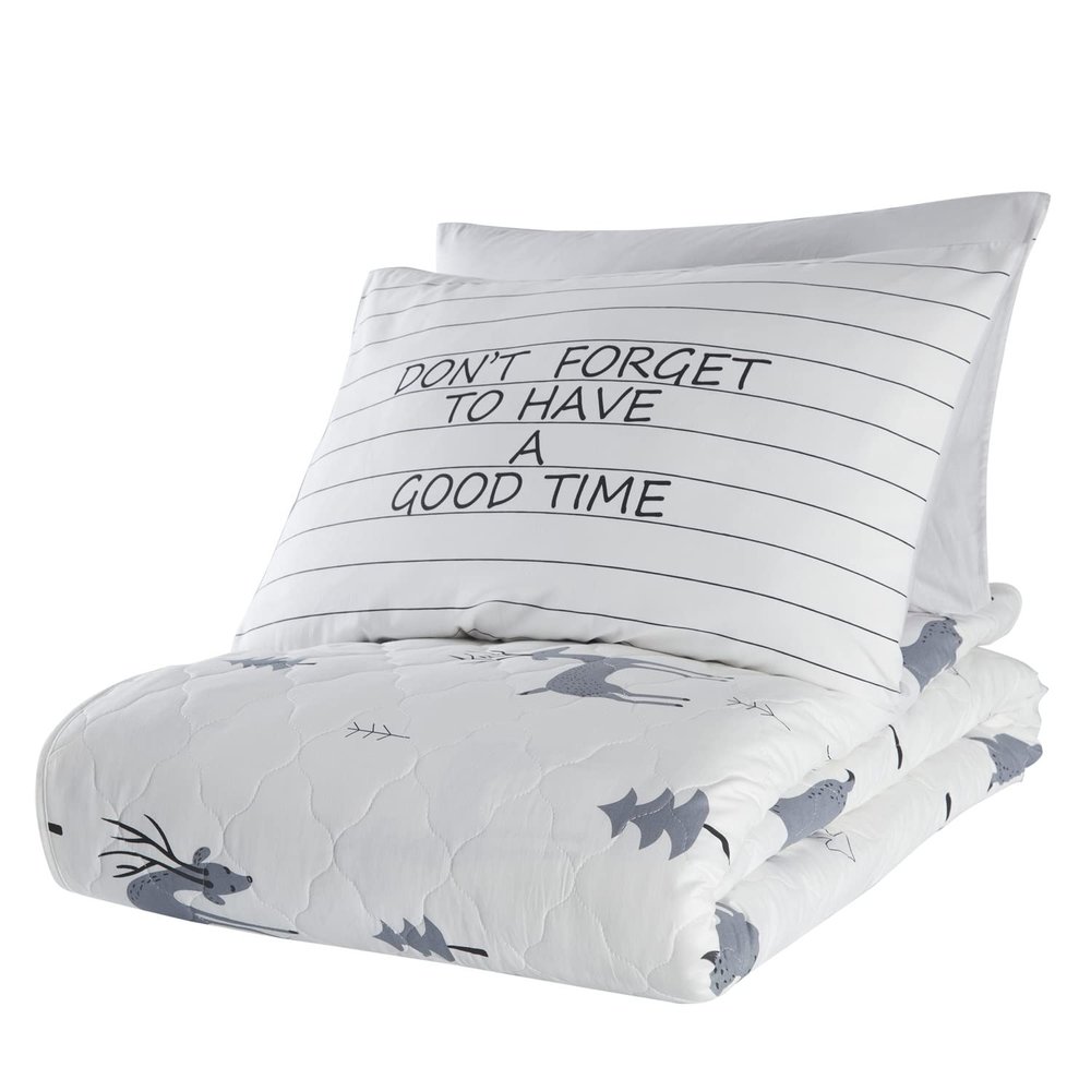 Animals Bedding Set, Full/Queen Size Bedspread Set, Deer Themed Coverlet, Kids Boys Girls Bedding, (Full/Queen)
