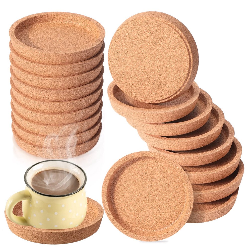 18 Pcs Cork Coasters Bulk 4 Inch Round Lip Cup Holder Leak Proof Cork Coasters for Drinks Reusable Absorbent Cup Coaster for Mugs Coffee Glass Table Desk Party Supplies, Brown