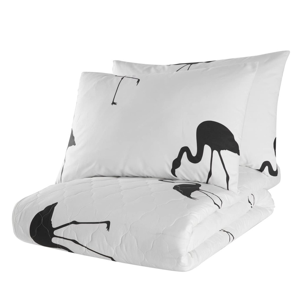 Animals Bedding Set, Full/Queen Size Bedspread Set, Black Flamingo Themed Coverlet, Kids Boys Girls Bedding, (Full/Queen)