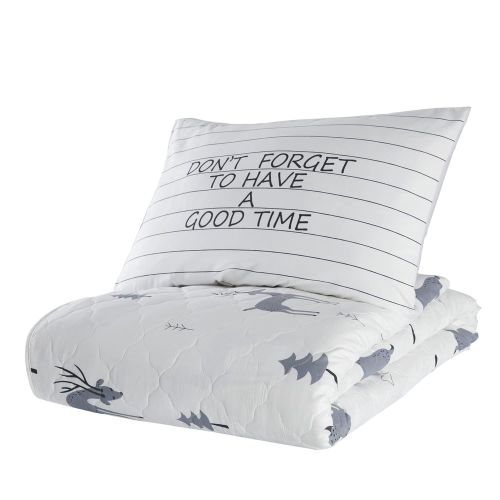 Animals Bedding Set, Twin Size Bedspread Set, Deer Themed Coverlet, Kids Boys Girls Bedding, (Twin)