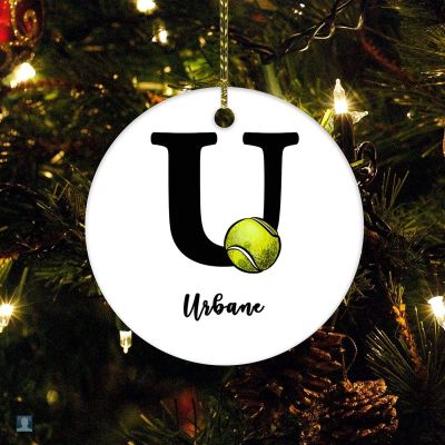 Christmas Ceramic Ornament Gift for Tennis Player 2022 Ornament Tennis Monogram U Initial Letter Ornament Christmas Tree Ceramic Ornament Decoration Gifts Keepsake for Family Xmas Ornament 3"