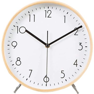 8.7'' Table Clock, Silent Arabic Numeral Clock, Round Wall Clock, Solid Wood Frame Tabletop Clock for Home Office Decoration
