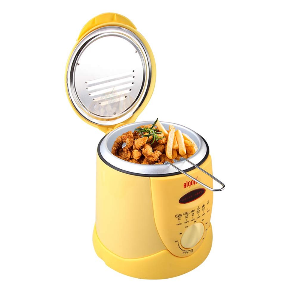 Mini Single Cylinder Province Frying Pan Deep Fat Fryer Constant Temperature Fryer Household Small Frying Smart Small Electric Fryer Easy Clean 0.5L Yellow
