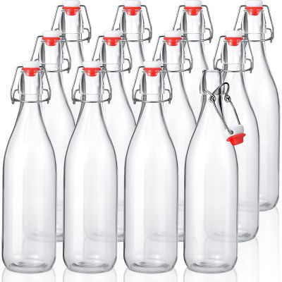 Aoriher 12 Pack 32oz Flip Top Glass Bottle 1 Liter Swing Top Bottles Home Brewing Bottles Beer Bottle with Airtight Seal Flip Caps for Kombucha, Beverages, Beer, Oil, Vinegar, Water, Soda