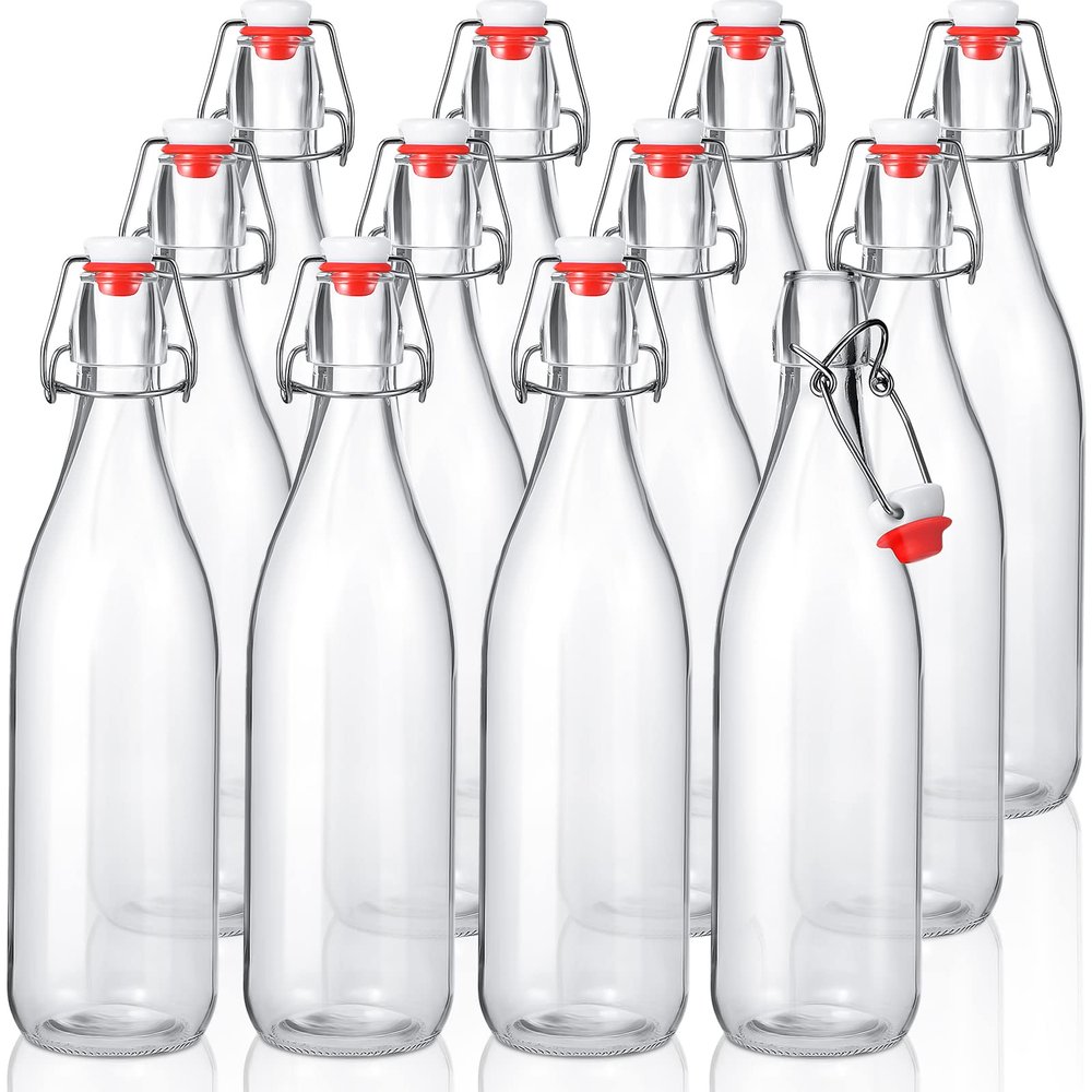 Aoriher 12 Pack 32oz Flip Top Glass Bottle 1 Liter Swing Top Bottles Home Brewing Bottles Beer Bottle with Airtight Seal Flip Caps for Kombucha, Beverages, Beer, Oil, Vinegar, Water, Soda