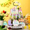 12 Pcs Spring Tiered Tray Decor Wooden Gnomes Flowers Plants Tabletop Trays Signs Summer Fall Tiered Tray Items for Home Farmhouse Rustic Kitchen Decorations (Spring) view 2