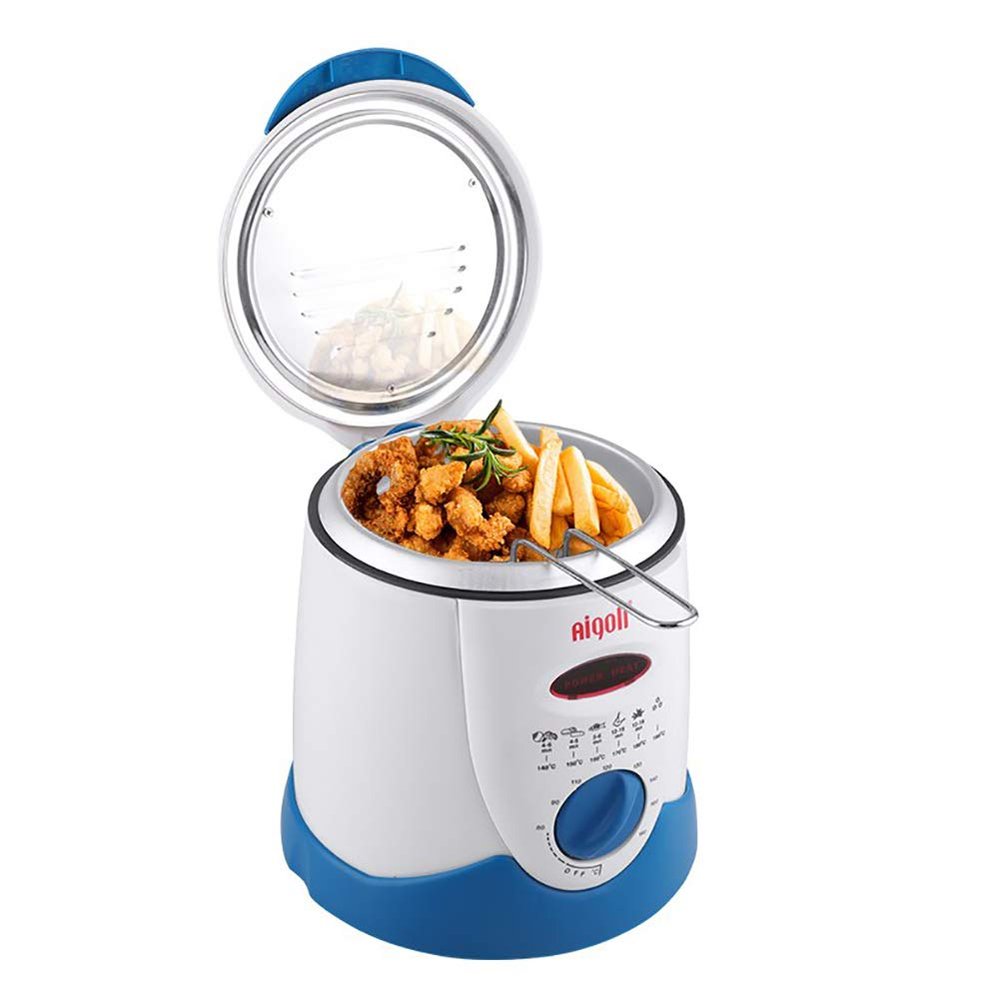 Mini Single Cylinder Province Frying Pan Deep Fat Fryer Constant Temperature Fryer Household Small Frying Smart Small Electric Fryer Easy Clean 0.5L Blue