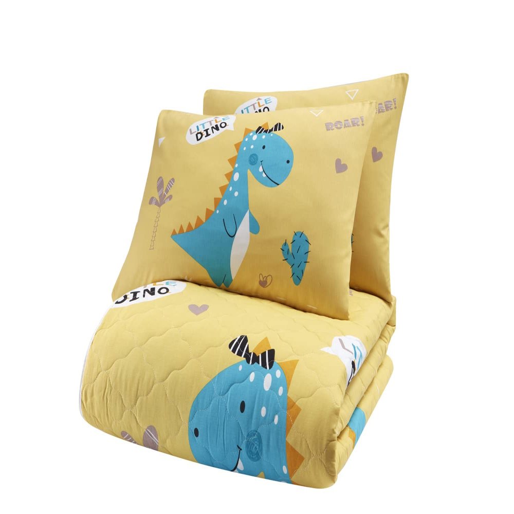 Animals Bedding Set, Full/Queen Size Bedspread Set, Dinosaur Yellow Themed Coverlet, Kids Boys Girls Bedding, (Full/Queen)