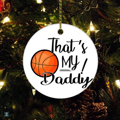 Ornament Gift Dad That's My Daddy Basketball Holiday Present Football Family Little Nephew Biggest for Boys Girls Round Ceramic Christmas Decoration