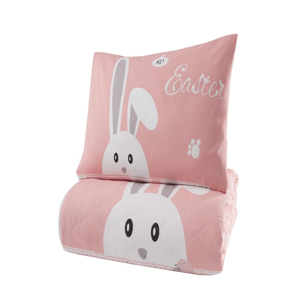 Animals Bedding Set, Full/Queen Size Bedspread Set, Bunny Themed Coverlet, Kids Boys Girls Bedding, (Twin)
