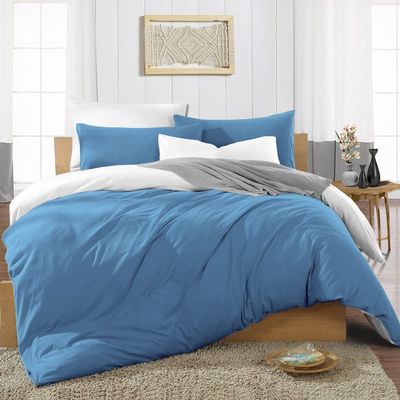 3 Piece Set Duvet Cover Oversized King Size Mediterranean Blue Reversible Ultra Soft Brushed Microfiber Premium Soft & Breathable Luxurious with Zipper Closure & Corner Ties Easy Care