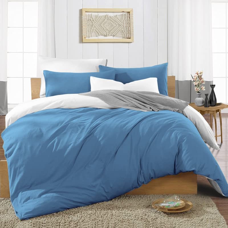 3 Piece Set Duvet Cover Oversized King Size Mediterranean Blue Reversible Ultra Soft Brushed Microfiber Premium Soft & Breathable Luxurious with Zipper Closure & Corner Ties Easy Care