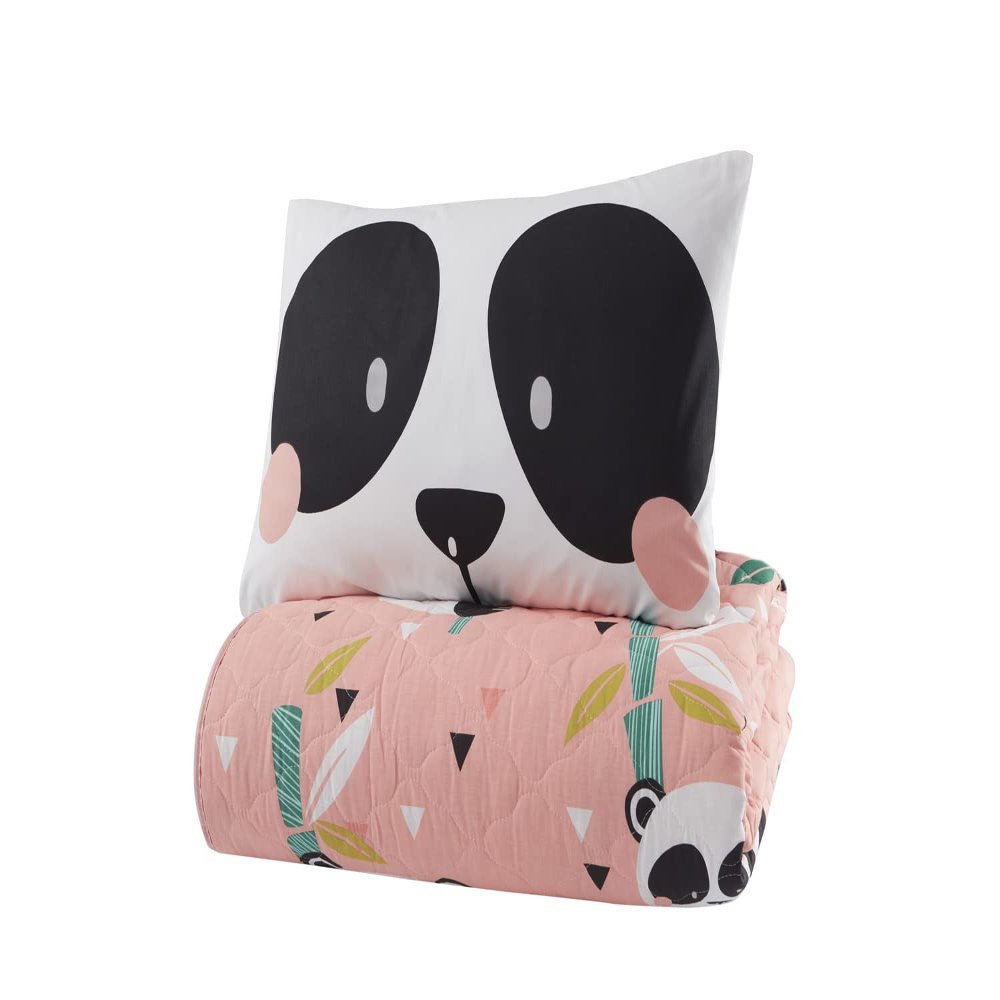 Animals Bedding Set, Full/Queen Size Bedspread Set, Panda Pink Themed Coverlet, Kids Boys Girls Bedding, (Twin)