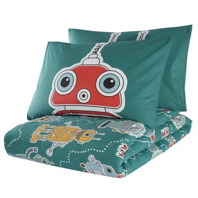 Cartoon Bedding Set, Full/Queen Size Bedspread Set, Robot Themed Coverlet, Kids Boys Girls Bedding, (Full/Queen)