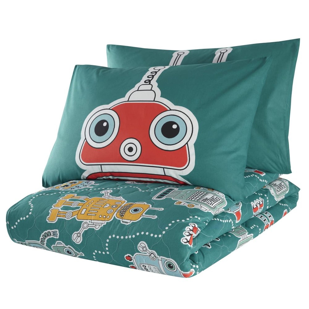 Cartoon Bedding Set, Full/Queen Size Bedspread Set, Robot Themed Coverlet, Kids Boys Girls Bedding, (Full/Queen)