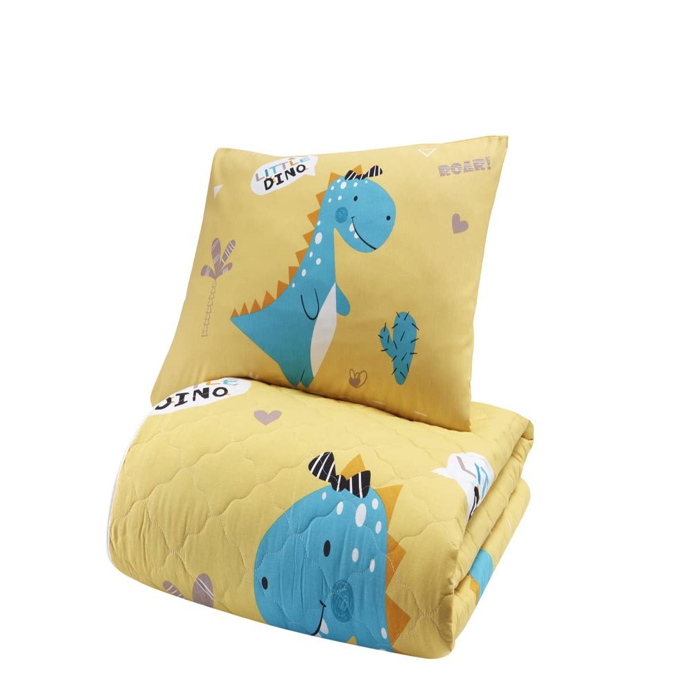 Animals Bedding Set, Full/Queen Size Bedspread Set, Dinosaur Yellow Themed Coverlet, Kids Boys Girls Bedding, (Twin)