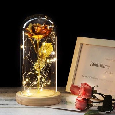 SKUZA Dome Led Light,Hot Roses and Beasts in The Beauty of The Gilded Red Roses, Led Lights in The Glass Dome, Can Be Used for Weddings, Gold Eternal Rose (Bright Color) (Color : Gold)
