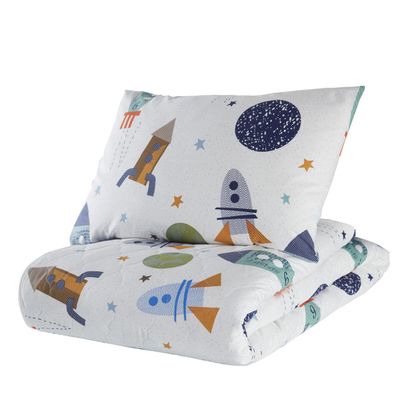 Cartoon Bedding Set, Full/Queen Size Bedspread Set, Space Themed Coverlet, Kids Boys Girls Bedding, (Twin)