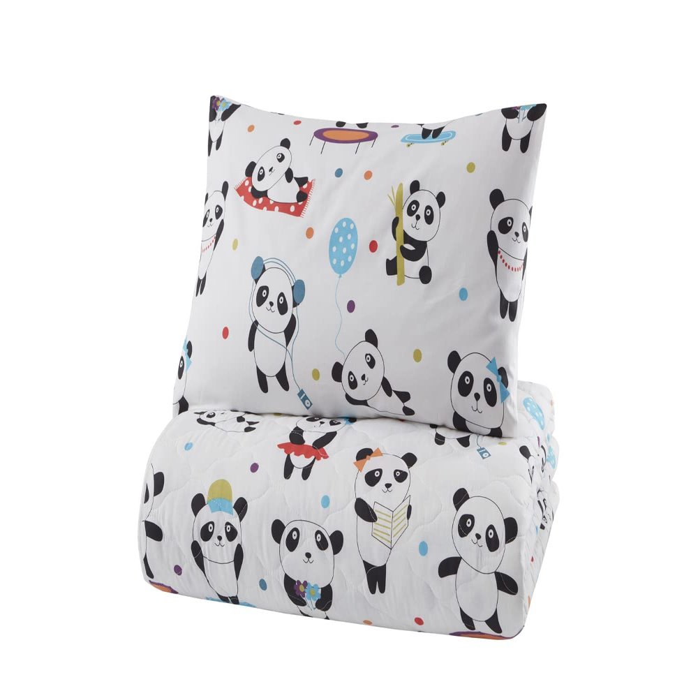 Animals Bedding Set, Full/Queen Size Bedspread Set, Panda Themed Coverlet, Kids Boys Girls Bedding, (Twin)