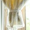 A.Monamour Short Curtain for Small Window Opaque Double Layers of Yellow Geometric Fabric with White Floral Embroidery Lace Window Valance Window Panel Drapes Half Curtain for Kitchen Door Curtain view 4