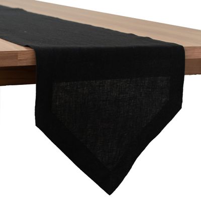 100% Linen Black Dining Table Runner in V-End Pattern for Thanksgiving, Home, Kitchen, Dining Room, Holiday, Wedding Party (14x72 inch, Pack of 1)
