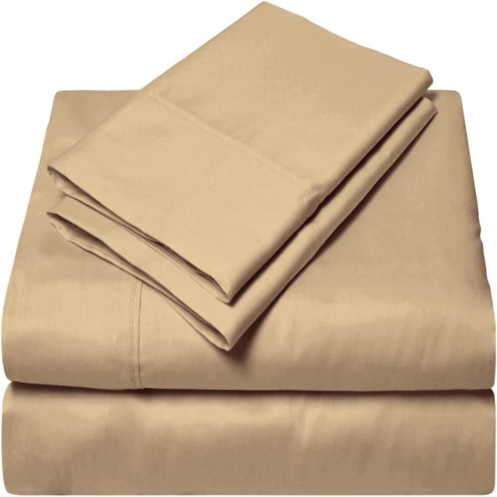 British-Linen Sheet Set 4 Piece and 1 Piece Zipper Duvet/Quilt Cover, 400TC & 100% Egyptian Cotton, (15" Deep Pocket) Cool, Silky and Lightweight 5 Piece Bedding - Taupe Solid,Full-XXL Size.