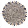 CASAVANI Hand Braided Rag Rug Geometric Beige & Multicolor Cotton Chindi & Jute Rug Home/Office Mat Best Uses for Bedroom,Nursery Room,Kids Room & Kitchen 4x4 Feet Round view 2