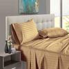 British-Linen Sheet Set 4 Piece and 1 Piece Zipper Duvet/Quilt Cover, 400TC & 100% Egyptian Cotton, (15" Deep Pocket) Cool, Silky and Lightweight 5 Piece Bedding - Taupe Stripe,Full-XL Size. view 3