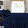 British-Linen Sheet Set 4 Piece and 1 Piece Zipper Duvet/Quilt Cover, 400TC & 100% Egyptian Cotton, (15" Deep Pocket) Cool, Silky and Lightweight 5 Piece Bedding - Navy Blue Stripe,Full-XL Size. view 2