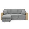 Sectional Sofa with Pulled Out Bed, 2 Seats Sofa and Reversible Chaise with Storage, MDF Shelf Armrest, Two Pillows, Grey, (88" x52" x 34") view 1
