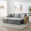 Sectional Sofa with Pulled Out Bed, 2 Seats Sofa and Reversible Chaise with Storage, MDF Shelf Armrest, Two Pillows, Grey, (88" x52" x 34") view 2