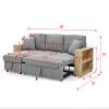 Sectional Sofa with Pulled Out Bed, 2 Seats Sofa and Reversible Chaise with Storage, MDF Shelf Armrest, Two Pillows, Grey, (88" x52" x 34") view 3