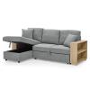 Sectional Sofa with Pulled Out Bed, 2 Seats Sofa and Reversible Chaise with Storage, MDF Shelf Armrest, Two Pillows, Grey, (88" x52" x 34") view 4