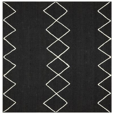 Hand Braided Jute 4' Square Kilim Rug Flatweave Mat Blue White Design Handmade Boho Thick 0.27" Geometric Pattern Carpet Sisal Jute Indoor Outdoor Use Rugs for Kitchen, Bedside, Yoga Mat