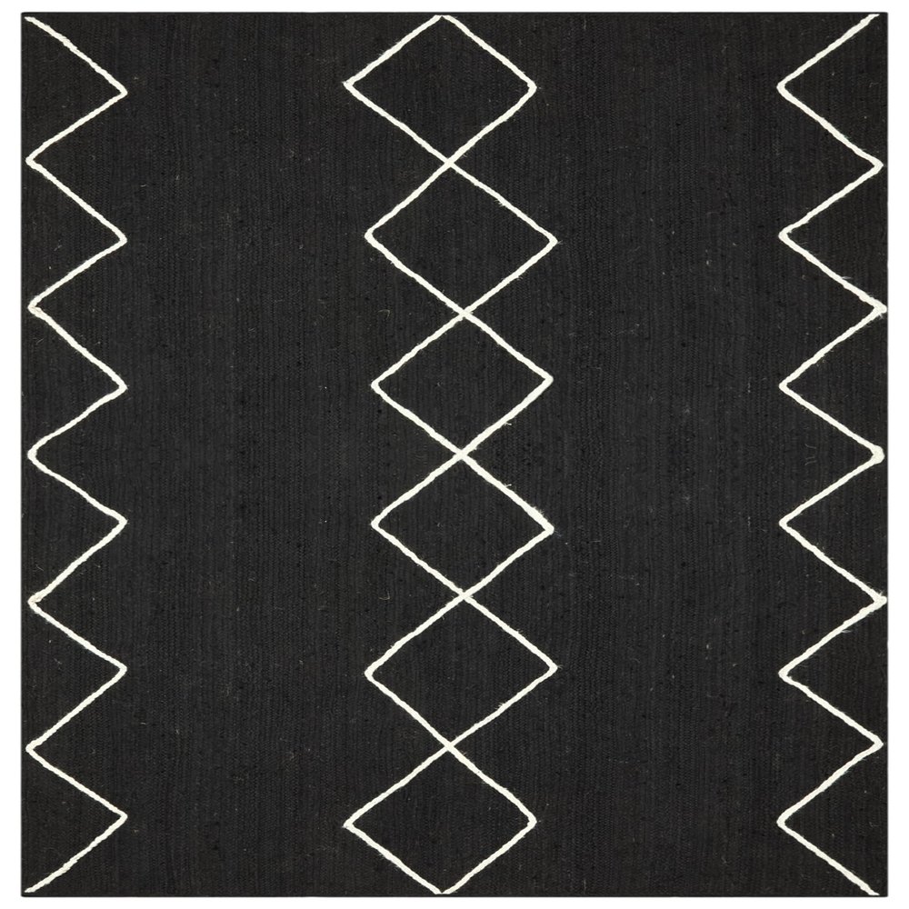 Hand Braided Jute 4' Square Kilim Rug Flatweave Mat Blue White Design Handmade Boho Thick 0.27" Geometric Pattern Carpet Sisal Jute Indoor Outdoor Use Rugs for Kitchen, Bedside, Yoga Mat